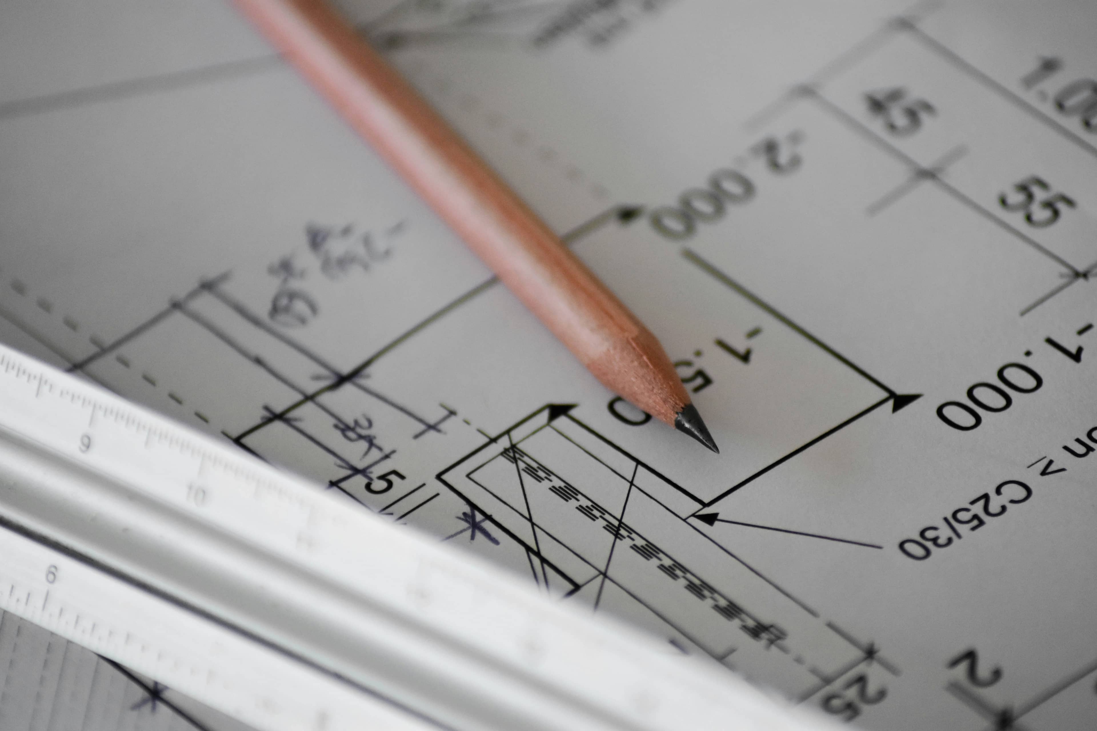 Close-up of an architectural blueprint used for a home extension permit submission
